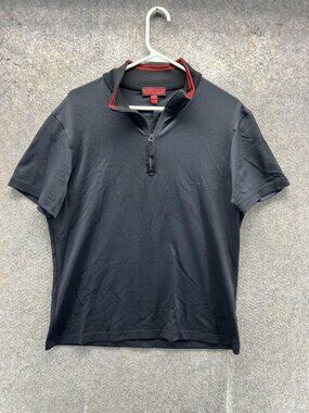 Burberry Polo Shirt Mens Large Black 1/4 Zip Cotton Short Sleeve Casual Collared